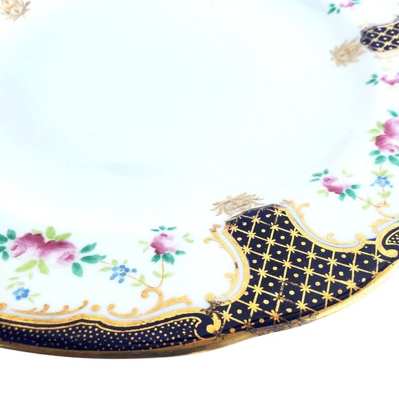 Antique Wedgwood Plates Richard Briggs 2 Hand Painted Cobalt Blue Floral Gilt - Picture 6 of 14